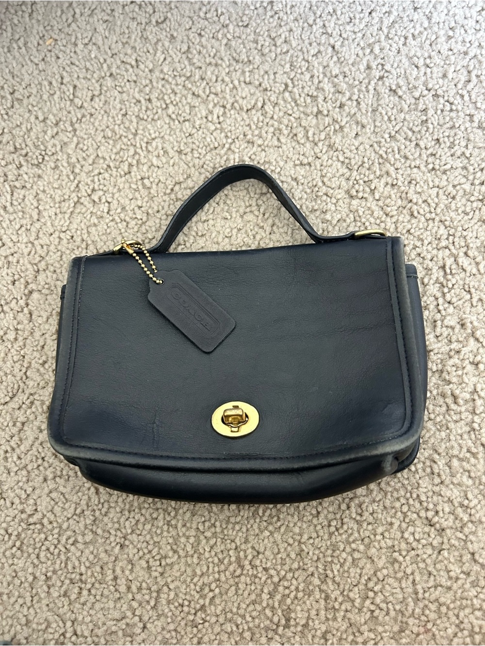 Coach Black Leather Turnlock Top-Handle Bag